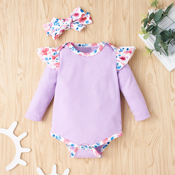 Baby Girl Bodysuit and Floral Paperbag Pants Set with Bow