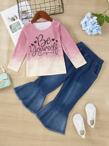 Girls BE YOURSELF T-Shirt and Bell Bottom Jeans Set