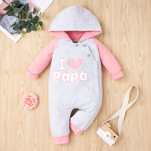 Baby Girl I HEART Raglan Sleeve Hooded Jumpsuit