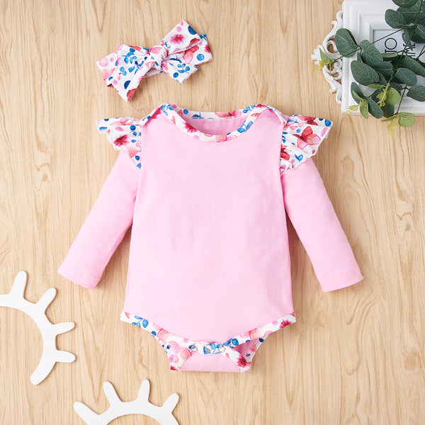 Baby Girl Bodysuit and Floral Paperbag Pants Set with Bow