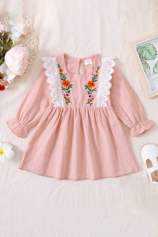 Girls Embroidered Lace Trim Dress