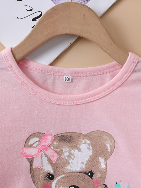 Girls Bear Graphic Sweatshirt and Printed Pants Set