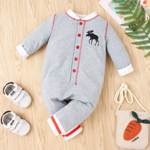 Baby Button Front Moose Graphic Jumpsuit