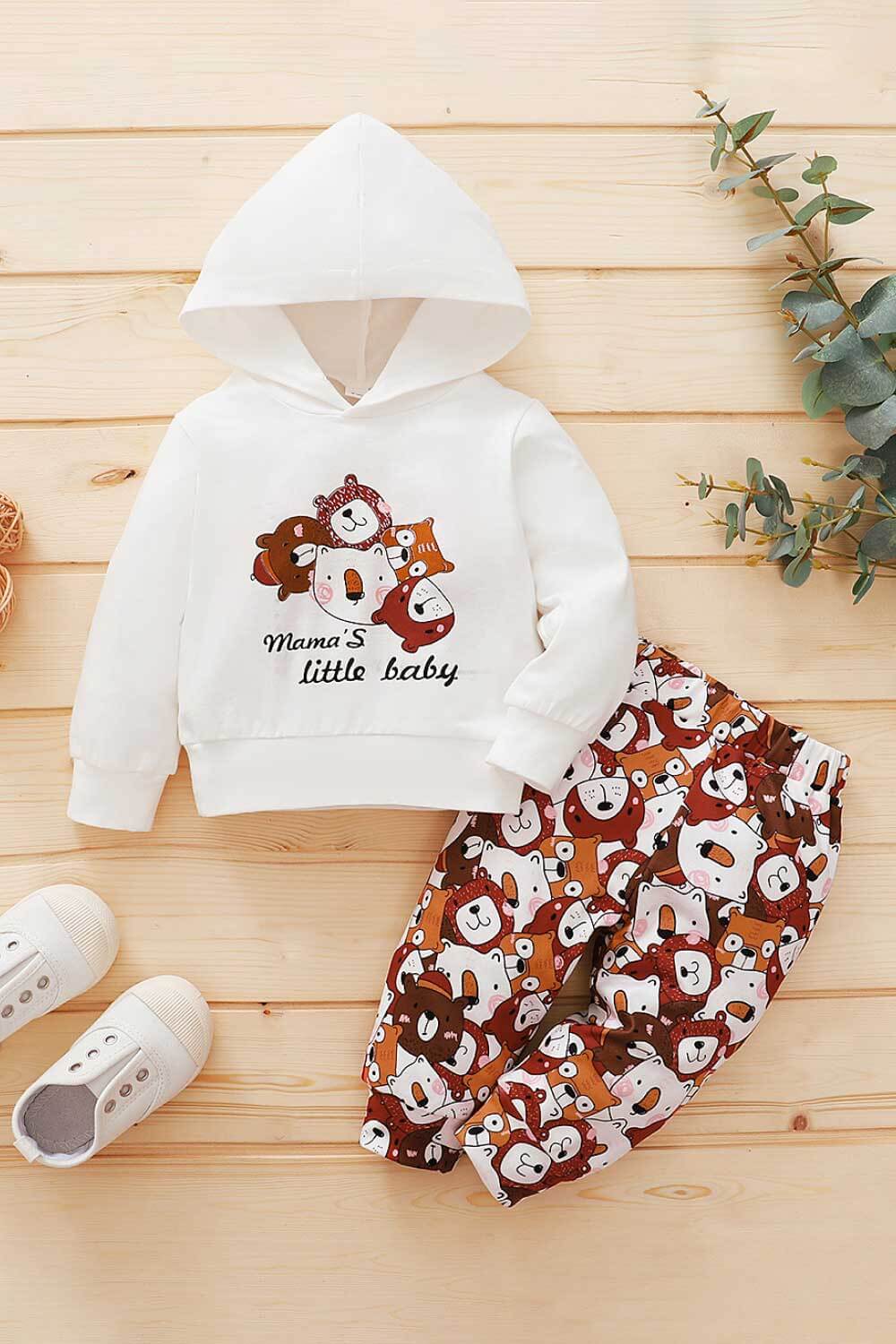 Baby Bear Graphic Hoodie and Printed Joggers Set