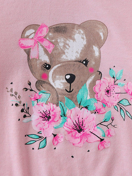 Girls Bear Graphic Sweatshirt and Printed Pants Set