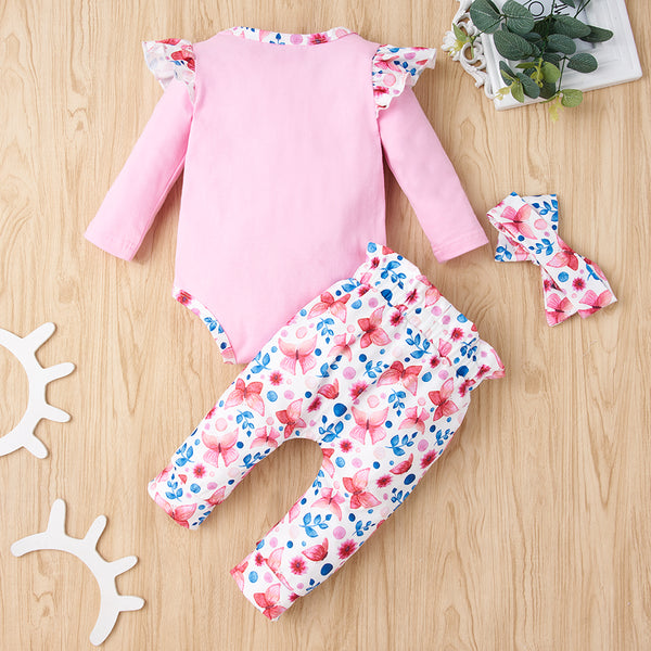 Baby Girl Bodysuit and Floral Paperbag Pants Set with Bow