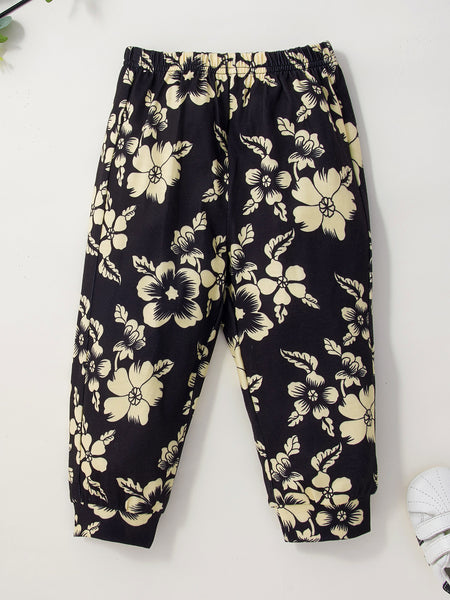 Girls Waffle Top and Floral Pants Set