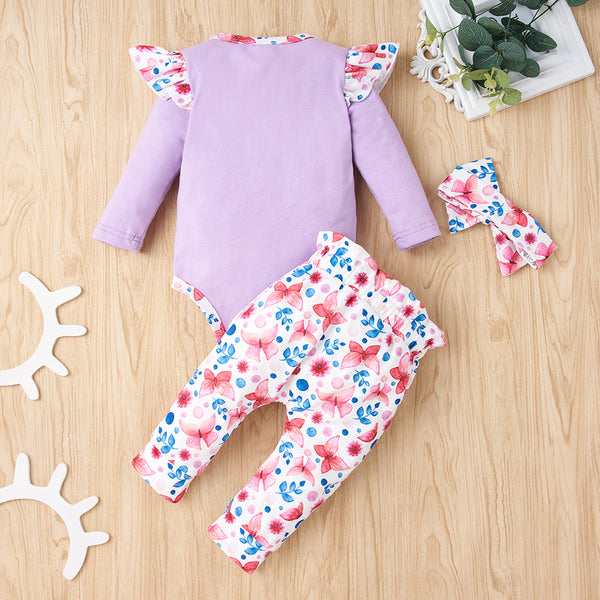 Baby Girl Bodysuit and Floral Paperbag Pants Set with Bow