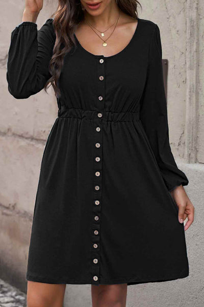 Scoop Neck Empire Waist Long Sleeve Mini Dress