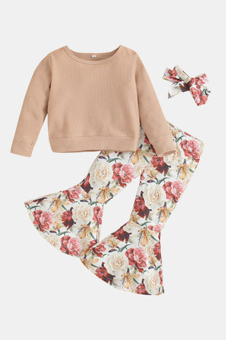 Baby Girls' Top and Floral Bell Bottoms Pants Set