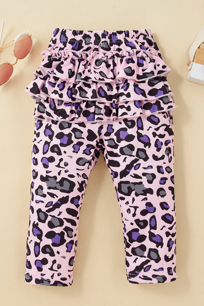 Girls Leopard Print Heart Graphic Set with Bow