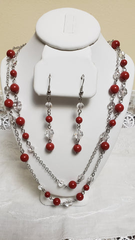 Coral Crystal Double Chain Parure