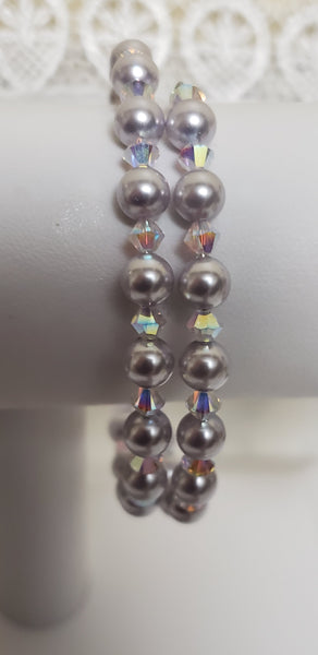 Rigid Double Turn  Swarovski elements and Pearls Bracelet