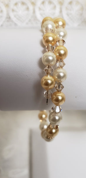 Rigid Double Turn  Swarovski elements and Pearls Bracelet