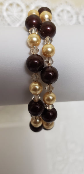 Rigid Double Turn  Swarovski elements and Pearls Bracelet