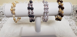 Rigid Double Turn  Swarovski elements and Pearls Bracelet