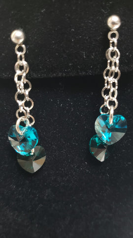 Double Chain Earrings with Heart Swarovski Elements