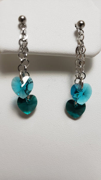 Double Chain Earrings with Heart Swarovski Elements