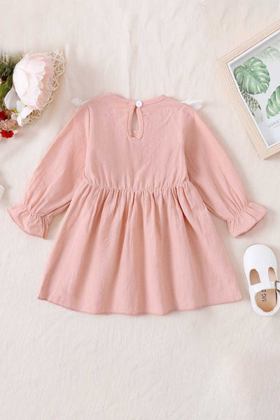 Girls Embroidered Lace Trim Dress