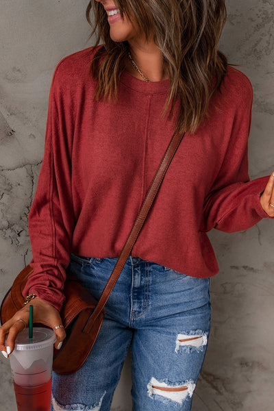 Seam Detail Round Neck Long Sleeve Top