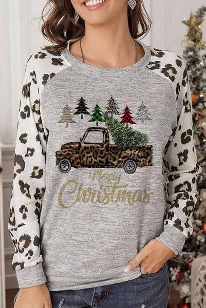 Leopard Graphic Round Neck Long Sleeve T-Shirt