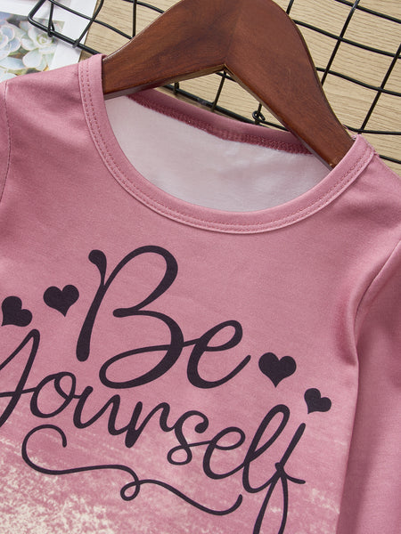 Girls BE YOURSELF T-Shirt and Bell Bottom Jeans Set