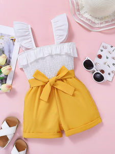 Girls Two-Tone Smocked Tie-Waist Romper